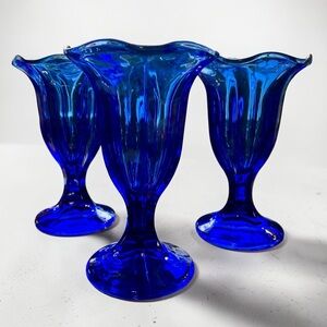 Anchor Hocking ice cream/parfait glasses, set 3, cobalt blue, vintage